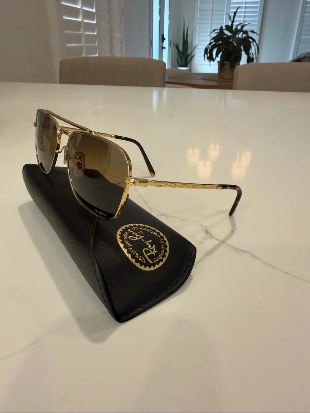 Ray-Ban Gold Frame Caravan Sunglasses with Brown Lenses